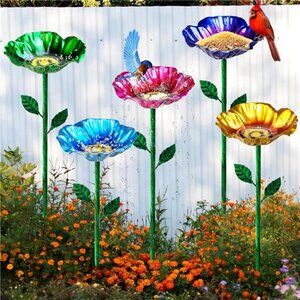 Metal Bird Baths for Outdoors, Garden Bird Bath & Bird Feeders with Metal Stake
